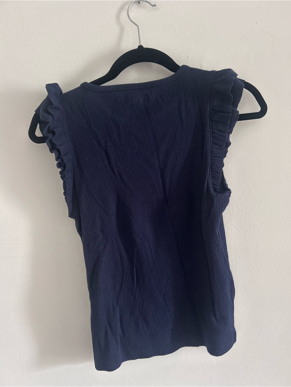 J. Crew Navy Ribbed Ruffle Sleeve Tank - Picture 7 of 9